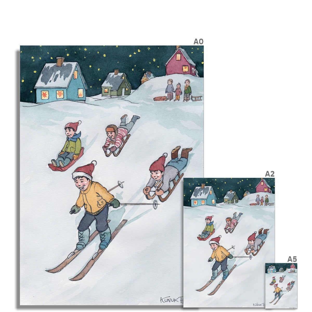 "Christmas happiness in the Village" Fine Art Poster - Inu-Art
