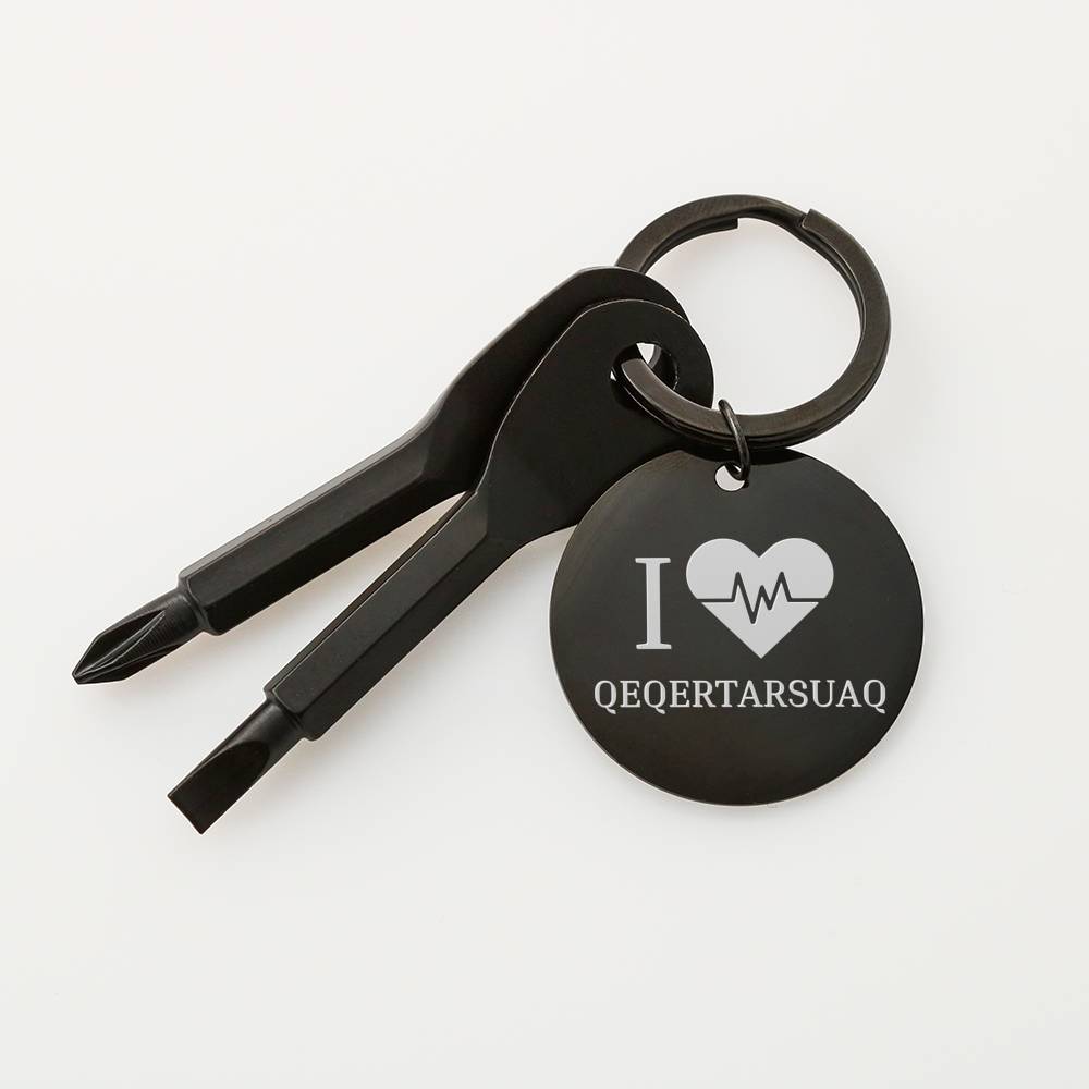 I <3 Qeqertarsuaq Nøglering m/ skruetrækkere